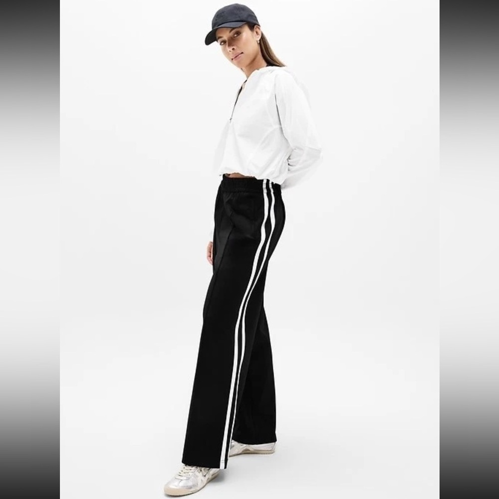 ATHLETA New Tempo mid rise Wide Leg Track Pant black white extra large xl